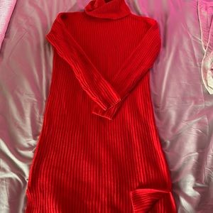 Red turtleneck sweater dress